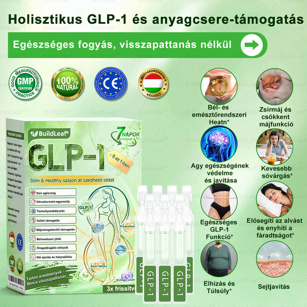 𝖡𝗎𝗂𝗅𝖽𝐿𝑒𝑎𝑓® GLP-1 8 az 1-ben Fit & Vital Szájon át szedhető oldat – Napi egyszer, 7 nap alatt látható változás / Elhízás, szív- és érrendszeri egészség, cukorbetegség, alvási apnoe, bélrendszer egészsége, ízületi problémák és még sok más esetén.🧪